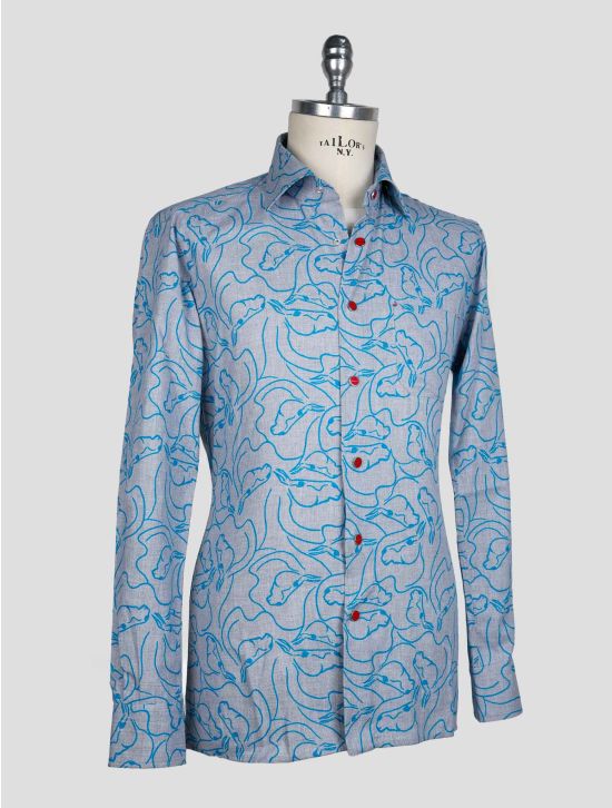 Kiton Gray Light Blue Cotton Shirt 2