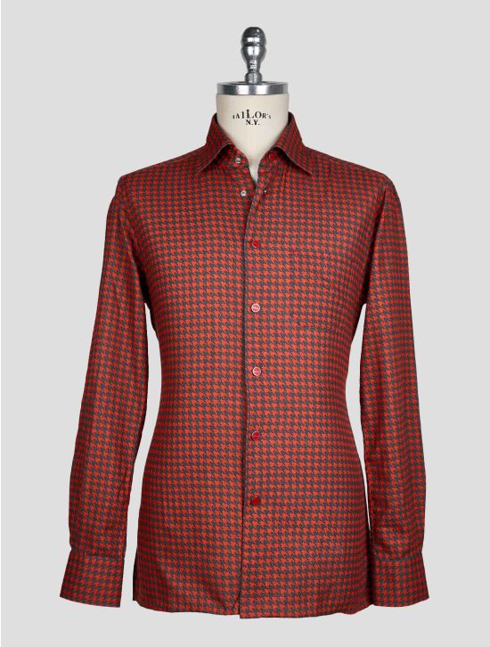 KITON GRAY ORANGE COTTON SHIRT 1