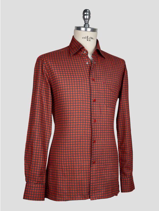 KITON GRAY ORANGE COTTON SHIRT 2