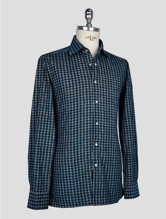 KITON BLUE BEIGE COTTON SHIRT 2