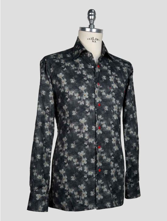 KITON GRAY WHITE COTTON SHIRT 2