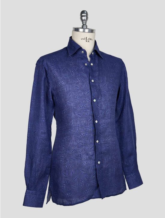 KITON BLUE LIGHT BLUE LINEN SHIRT 2