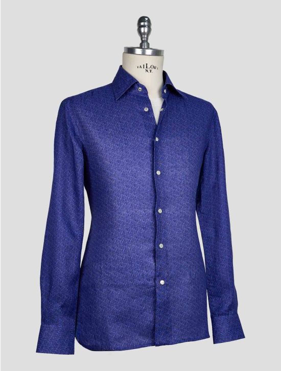 KITON BLUE LIGHT BLUE LINEN SHIRT 2