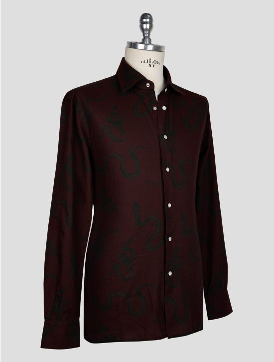 KITON BURGUNDY DARK GREEN COTTON SHIRT 2