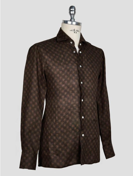 KITON BROWN LIGHT BROWN LINEN SHIRT 2