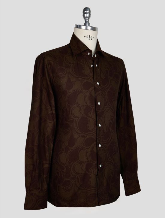 KITON BROWN LIGHT BROWN COTTON SHIRT 2