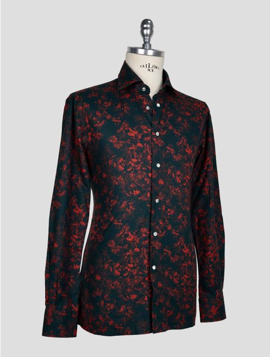 KITON DARK GREEN RED COTTON SHIRT 2