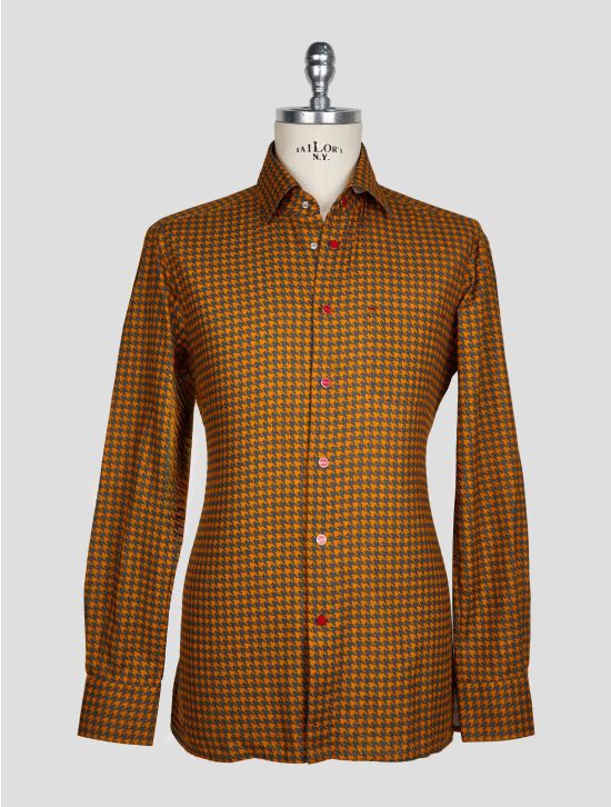 KITON DARK GRAY ORANGE COTTON SHIRT 1