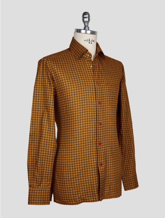KITON DARK GRAY ORANGE COTTON SHIRT 2