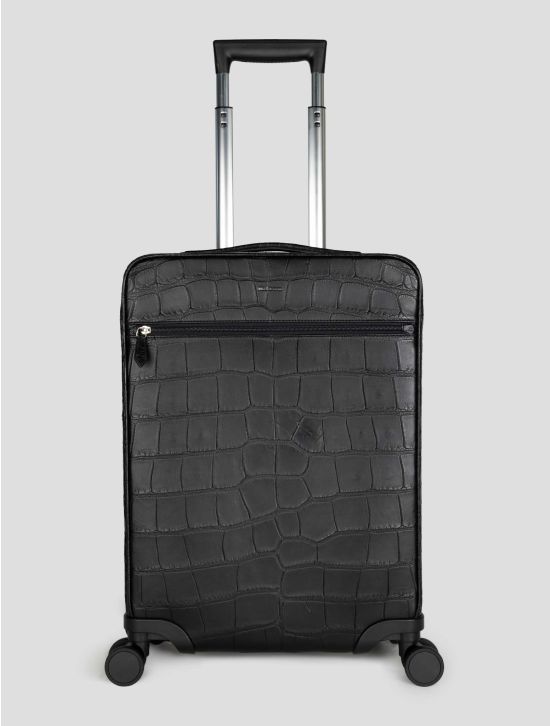 Kiton Black Leather Crocodile Trolley 1