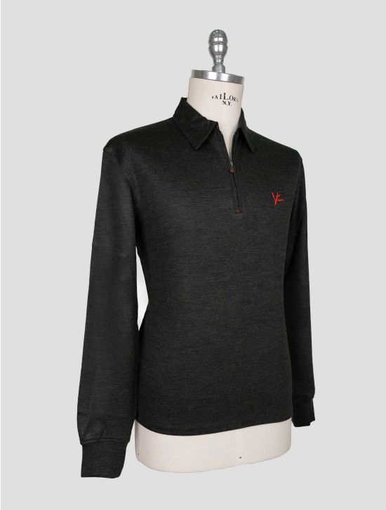 Isaia Dark Green Wool Sweater Polo 2