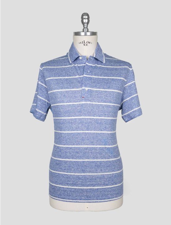 Isaia Light Blue White Linen Polo 1