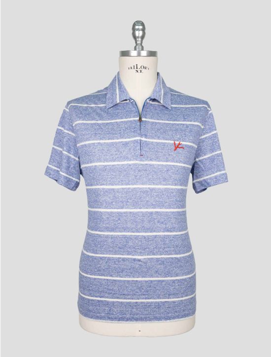 Isaia Light Blue White Linen Polo 1