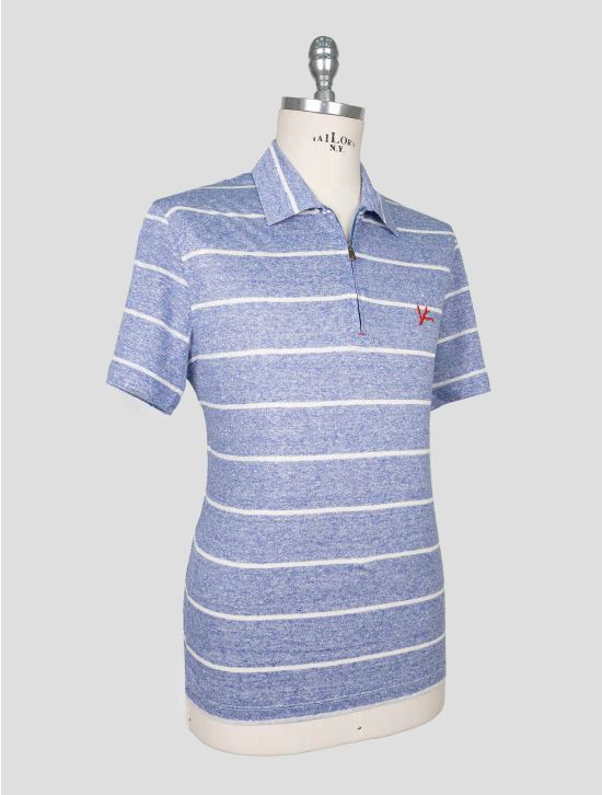 Isaia Light Blue White Linen Polo 2