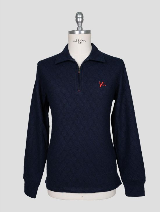 Isaia Blue Wool Cotton Sweater Polo 1