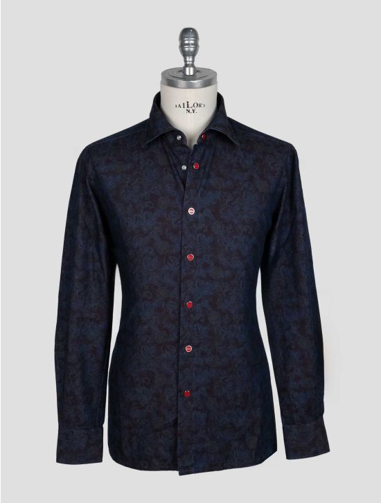 Kiton Blue Burgundy Cotton Shirt 1