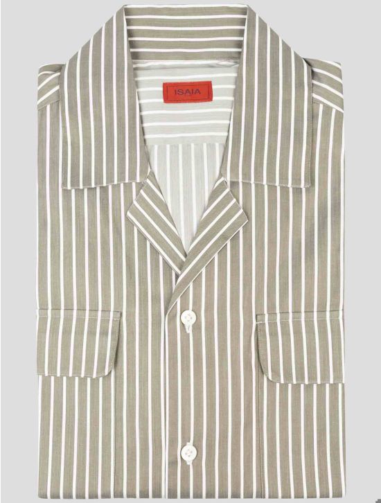 Isaia Green White Cotton Short Sleeve shirt 1