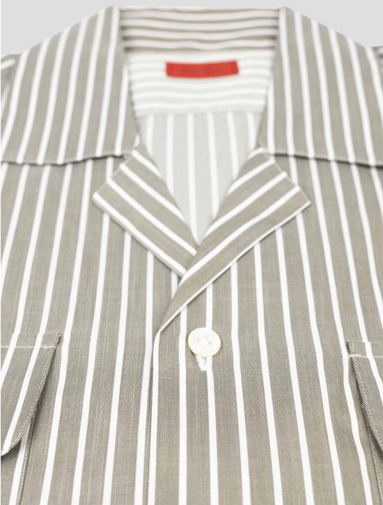 Isaia Green White Cotton Short Sleeve shirt 2