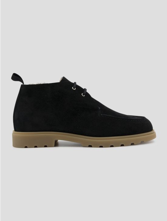 Kiton Black Leather Shearling Boots 1