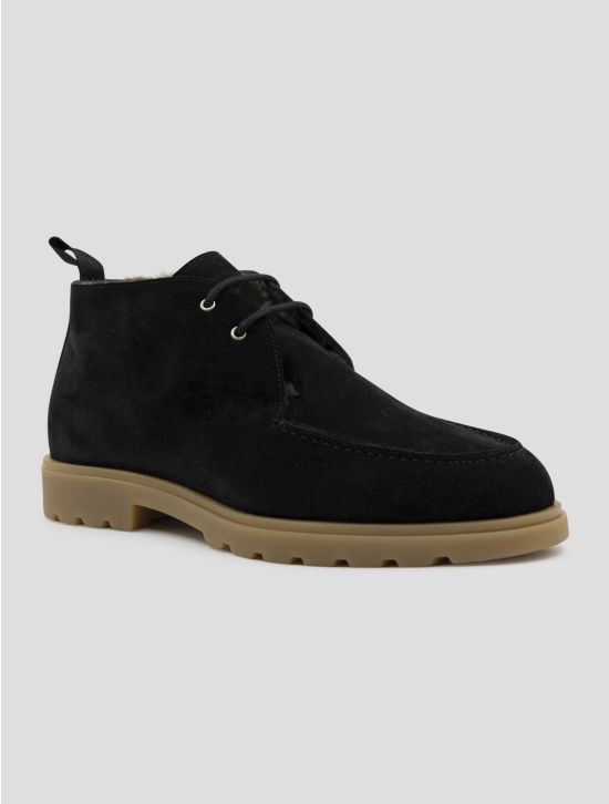 Kiton Black Leather Shearling Boots 2