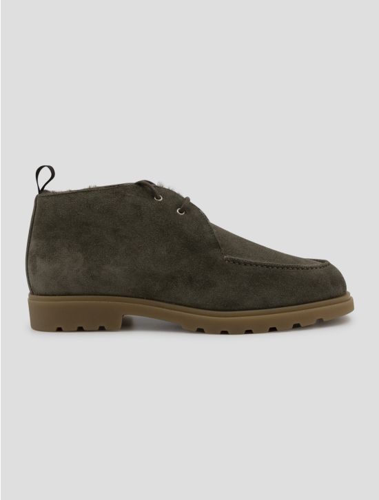 Kiton Taupe Leather Shearling Boots 1