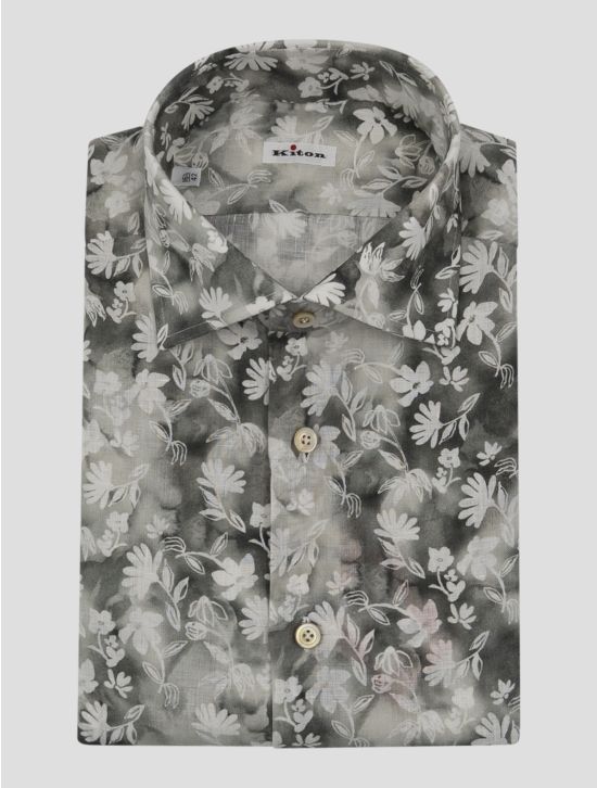 Kiton Gray White Linen Shirt 1