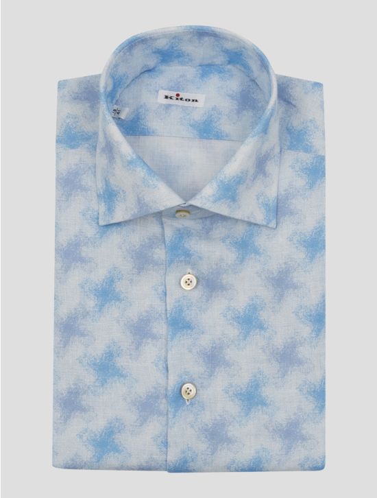 Kiton Light Blue White Linen Shirt 1