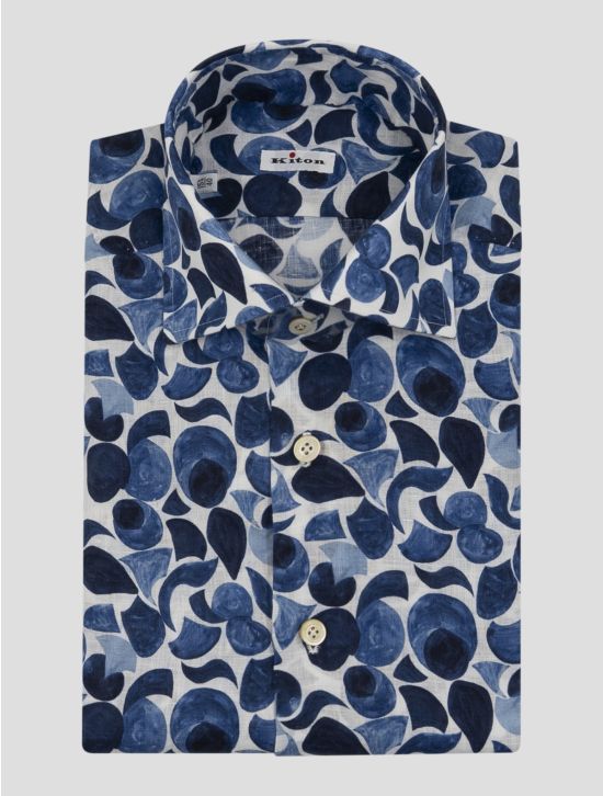 Kiton Blue White Linen Shirt 1
