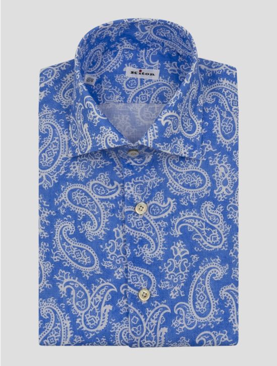 Kiton Light Blue White Linen Shirt 1