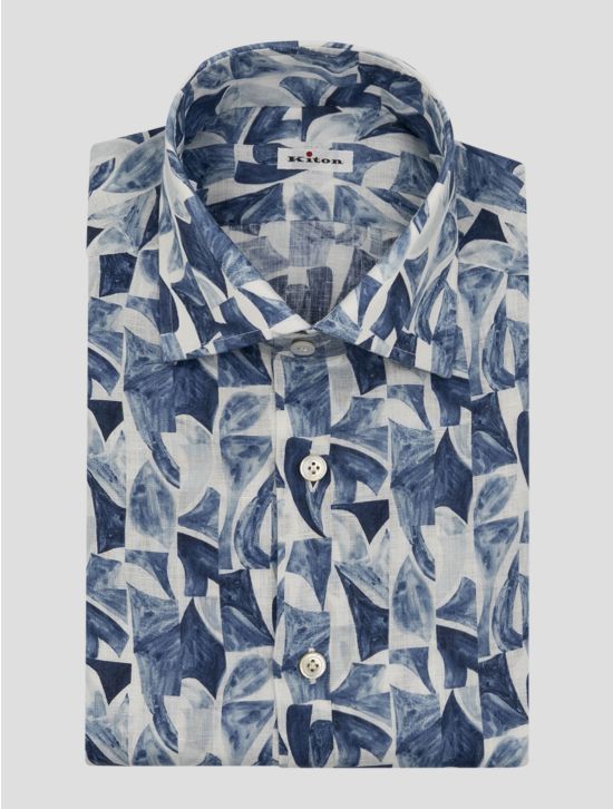 Kiton Blue White Linen Shirt 1