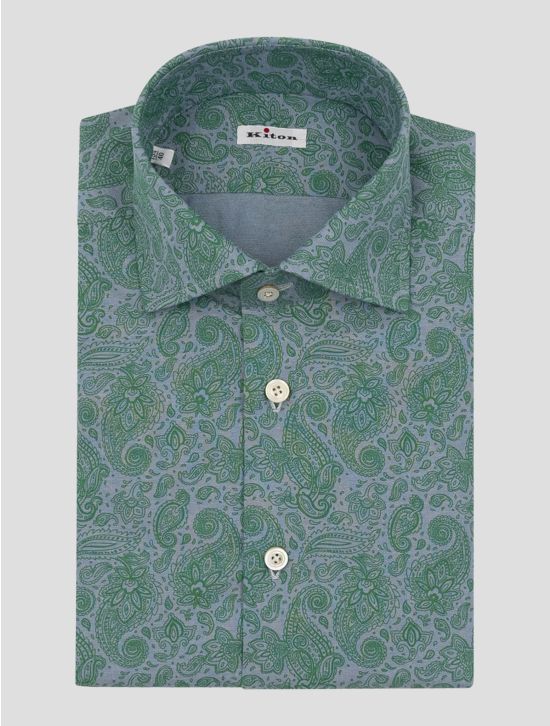 Kiton Gray Green Cotton Shirt 1