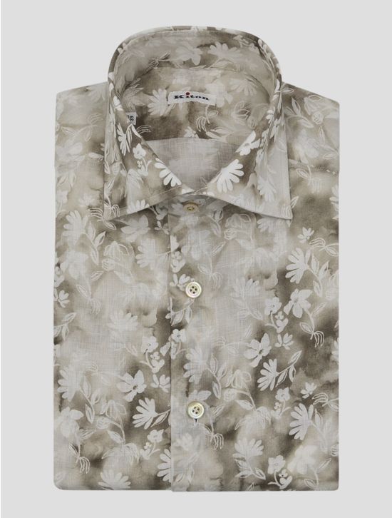 Kiton Beige White Linen Shirt 1