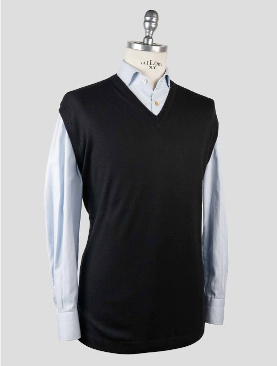 Gran Sasso Gran Sasso Black Virgin Wool Sweater V-Neck Black 001