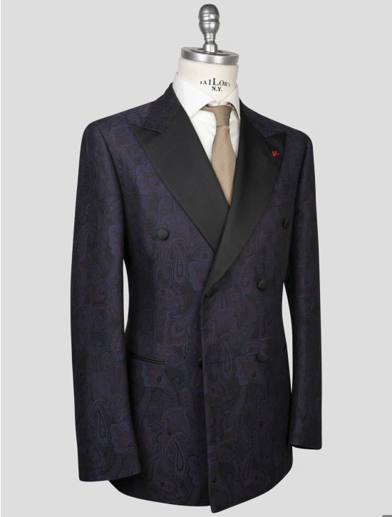 Isaia Isaia Multicolor Wool Silk Cotton Smoking Blazer Blue 001