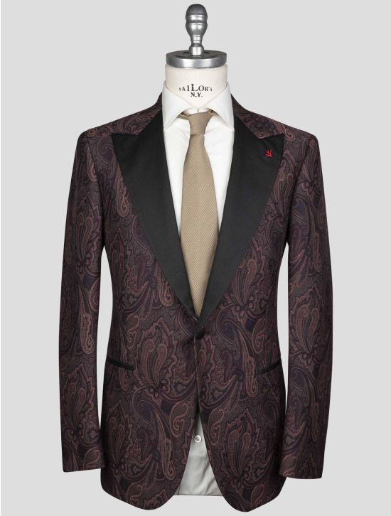 Isaia Isaia Burgundy Wool Silk Cotton Tuxedo Blazer Burgundy 000