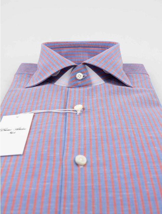 Cesare Attolini Cesare Attolini Blue Red Cotton Linen Shirt Blue / Red 001
