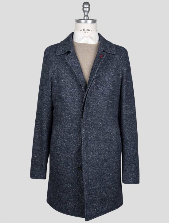 Isaia Isaia Blue Wool Cashmere Silk Cotton Overcoat Blue 000