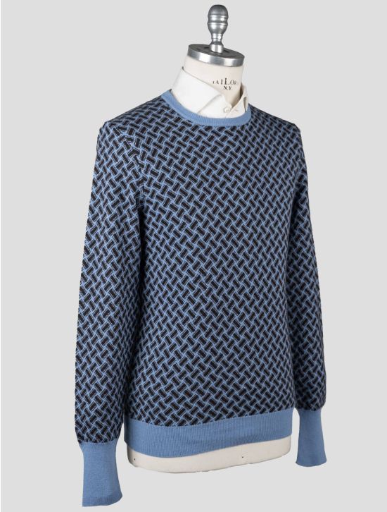 Drumohr Drumohr Light Blue Brown Cashmere Sweater Crewneck Light Blue / Brown 001