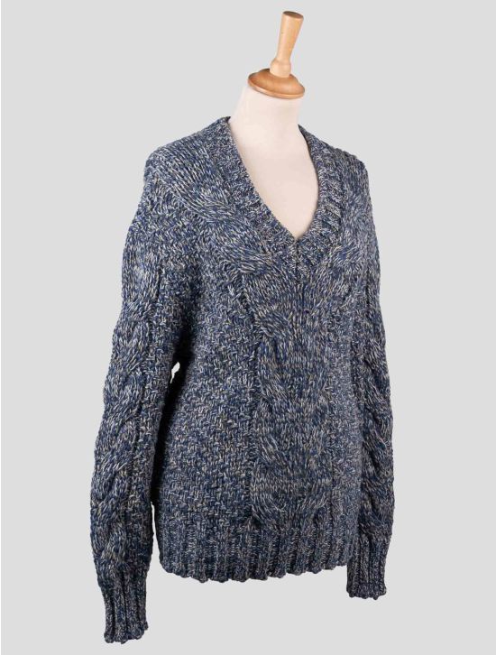 Kiton Kiton Blue Alpaca Wool Cashmere Sweater V-Neck Blue 001