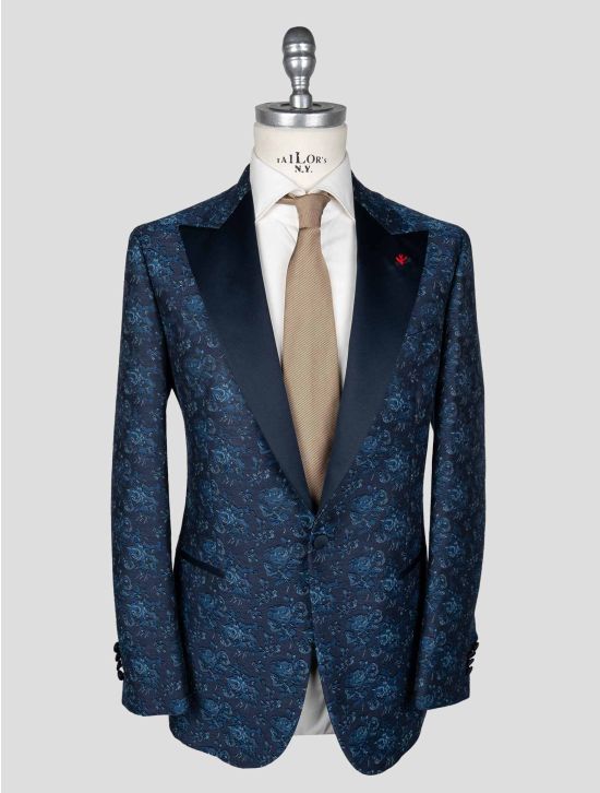 Isaia Isaia Blue Wool Silk Cotton Smoking Blazer Blue 000