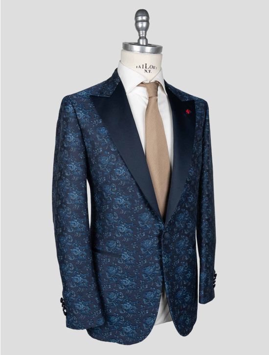 Isaia Isaia Blue Wool Silk Cotton Smoking Blazer Blue 001