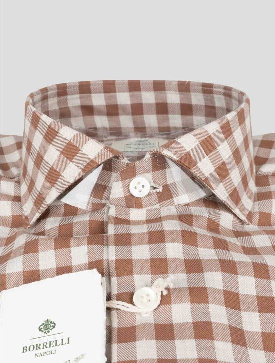 Luigi Borrelli Luigi Borrelli Brown White Cotton Shirt Brown / White 001