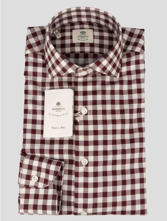Luigi Borrelli Luigi Borrelli Burgundy White Cotton Shirt Burgundy / White 000