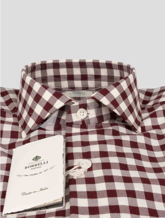 Luigi Borrelli Luigi Borrelli Burgundy White Cotton Shirt Burgundy / White 001