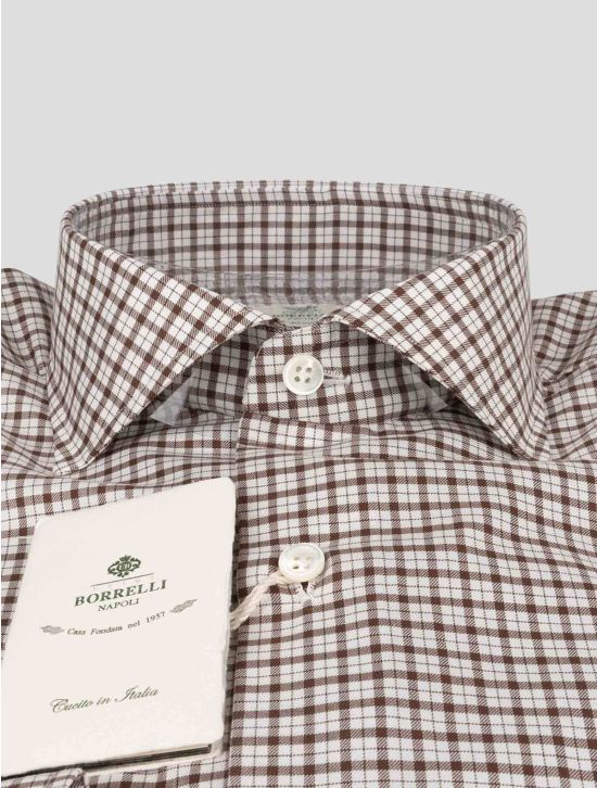 Luigi Borrelli Luigi Borrelli Brown White Cotton Shirt Brown / White 001