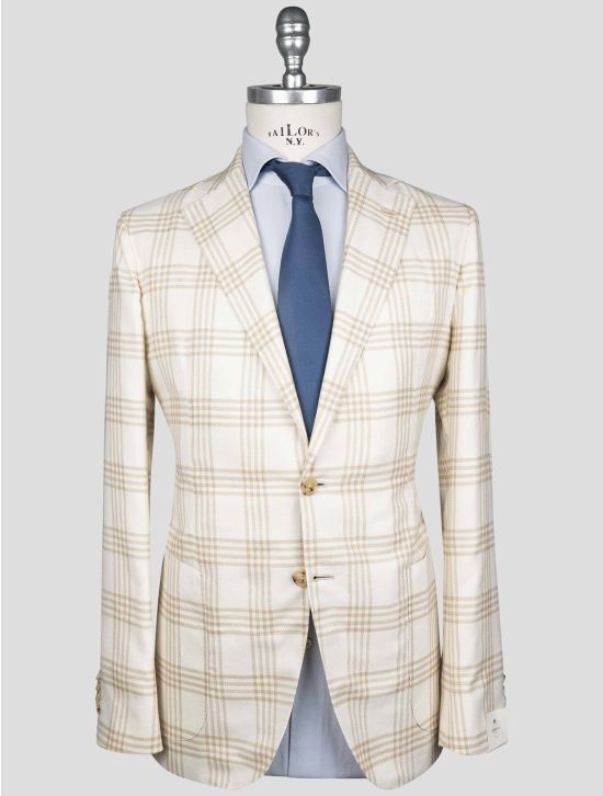 Luigi Borrelli Luigi Borrelli Beige White Virgin Wool Silk Linen Blazer Beige / White 000