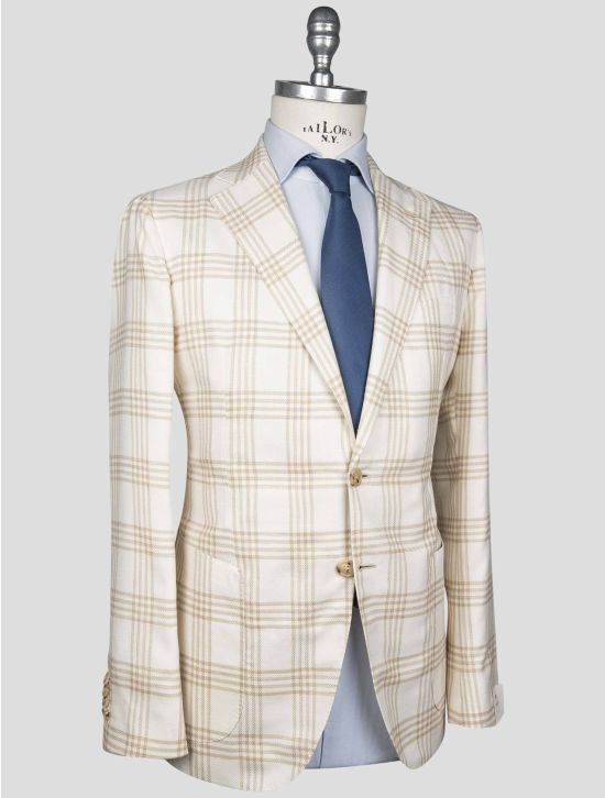 Luigi Borrelli Luigi Borrelli Beige White Virgin Wool Silk Linen Blazer Beige / White 001