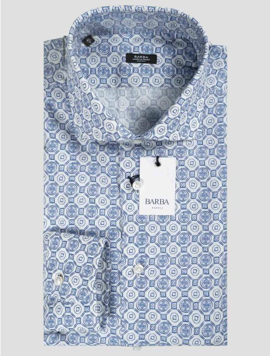 Barba Napoli Barba Napoli Blue White Linen Cotton Shirt Blue / White 000