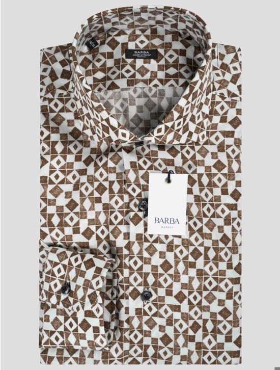 Barba Napoli Barba Napoli Brown White Lyocell Cotton Shirt Brown / White 000