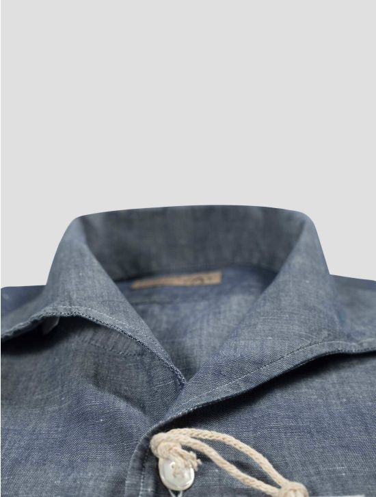 Barba Napoli Barba Napoli Blue Linen Cotton Shirt Blue 001